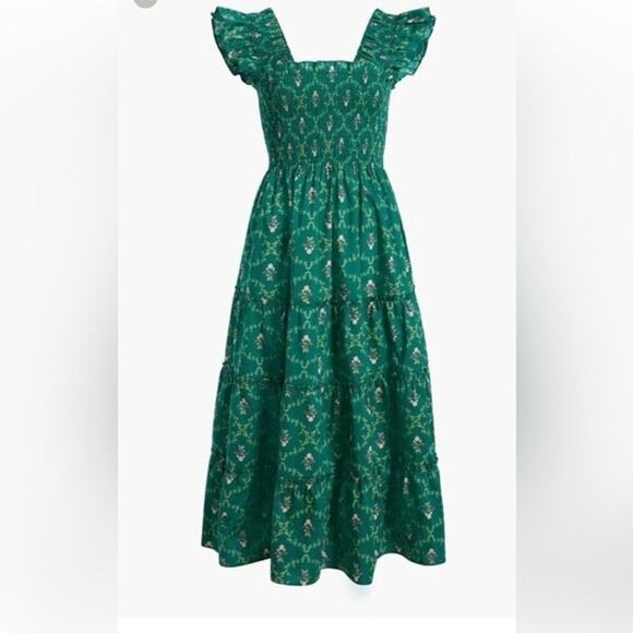 Hill House Women XS The Ellie Nap Dress Emerald Trelli Smocked Midi Formal - Picture 1 of 7